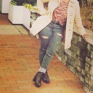 Pea coat, boots and jeans